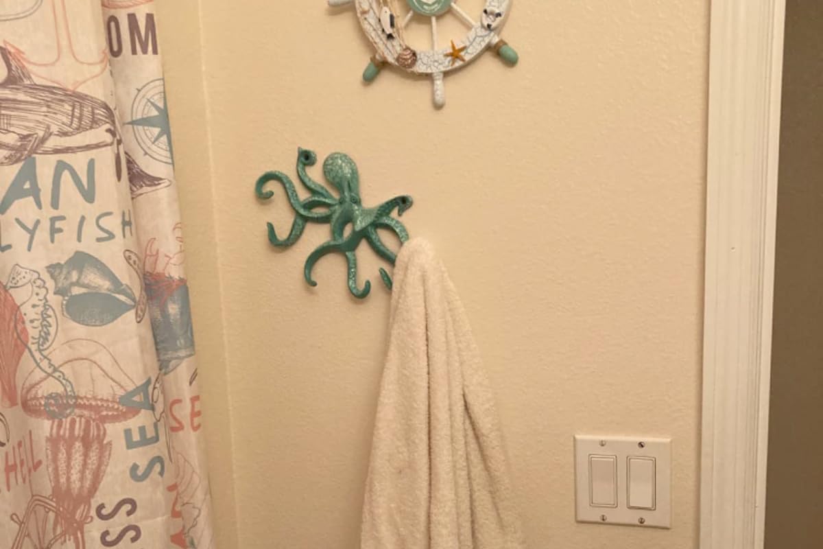 Gancho para llaves de pulpo, estante decorativo de pared náutico para pared, gancho antiguo para llaves, colgador de aluminio fundido para abrigo,