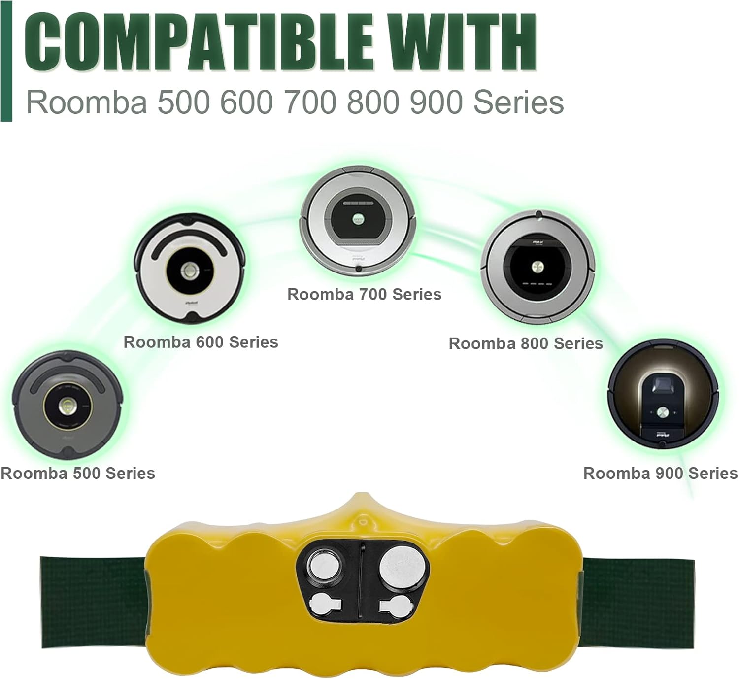 Batería de repuesto Ni-Mh de 5000mAh 14.4V compatible con iRobot Roomba Battery R3 500 600 700 800 900 Series 510 530 531 532 535 536 540 550 552
