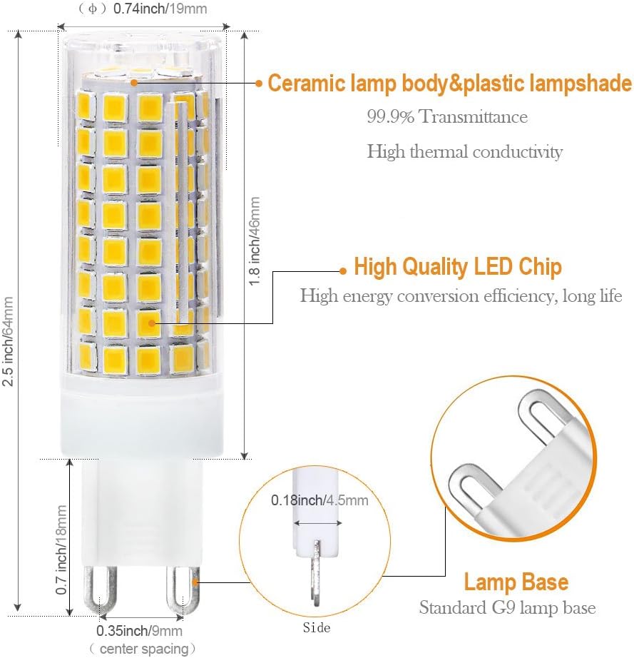 Bombillas LED G9, 8 W, 75 W, 100 W, bombillas halógenas de repuesto equivalentes a 850 lm, bombillas LED G9 regulables, entrada de voltaje AC110V,