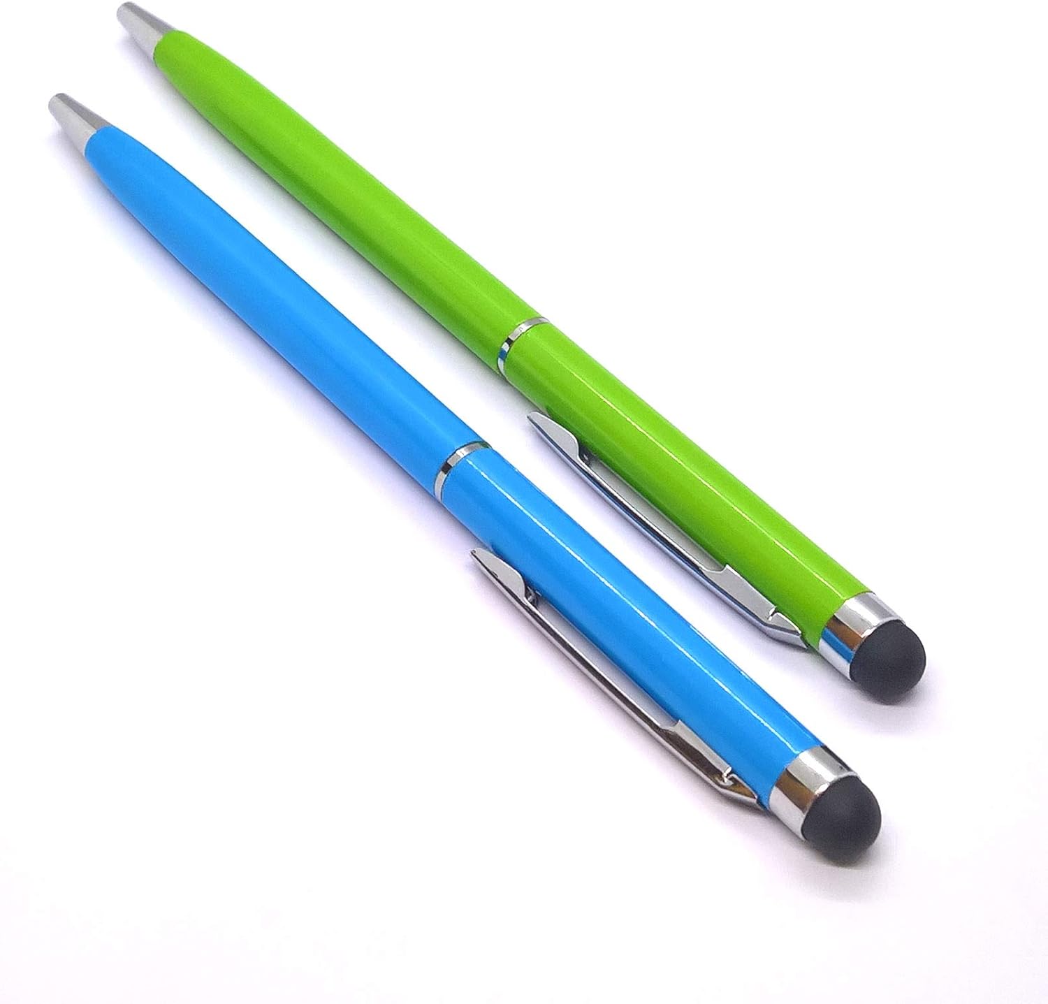 Paquete de 2 lápices táctiles universales 2 en 1 para dispositivos Android, teléfono móvil, teléfono celular, tableta, iPad, iPhone (azul y verde)