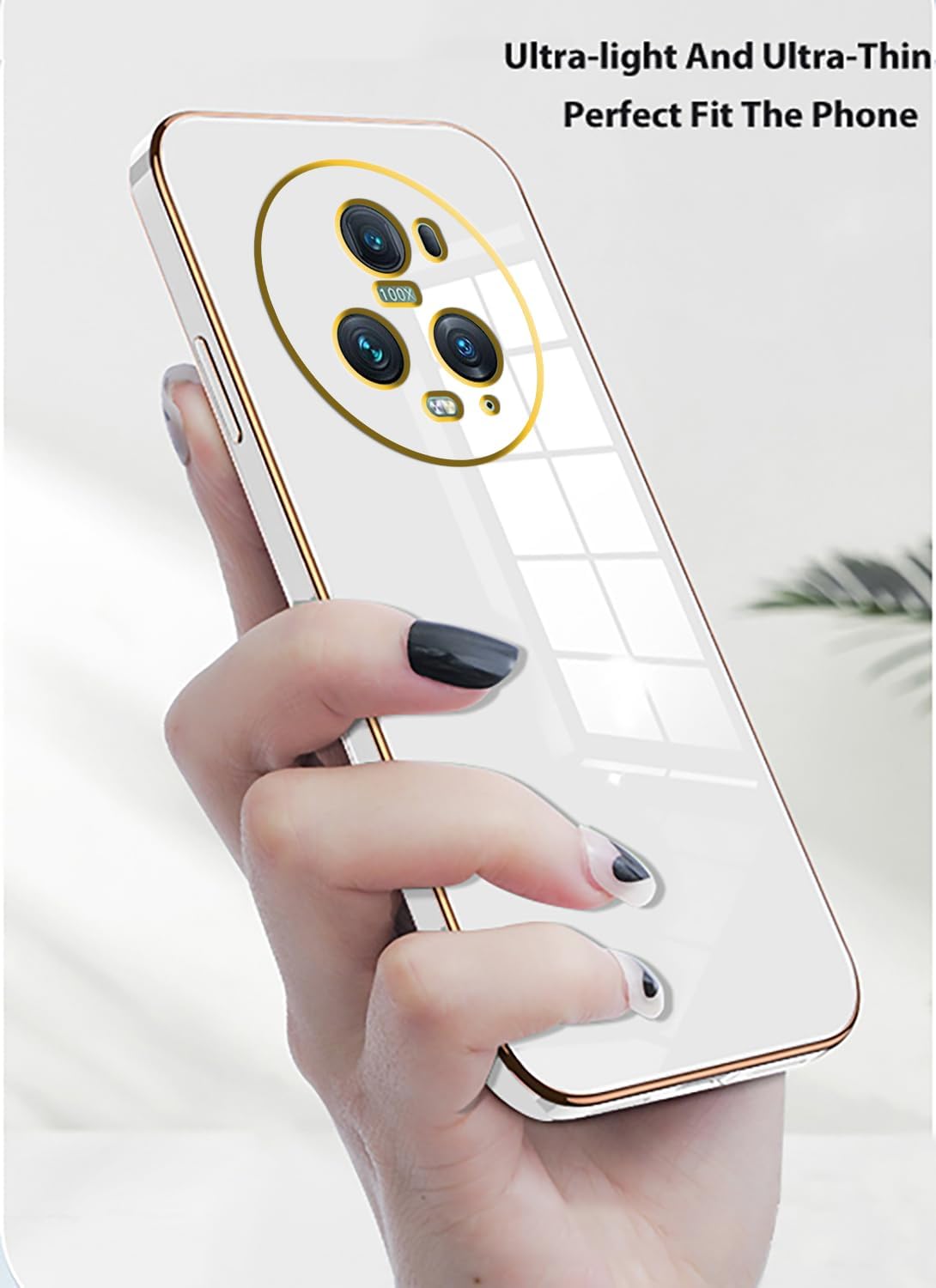 Compatible con Honor Magic 5 Pro Funda de silicona rosa, chapado Honor Magic 5 Pro, funda delgada y suave a prueba de golpes (blanco)