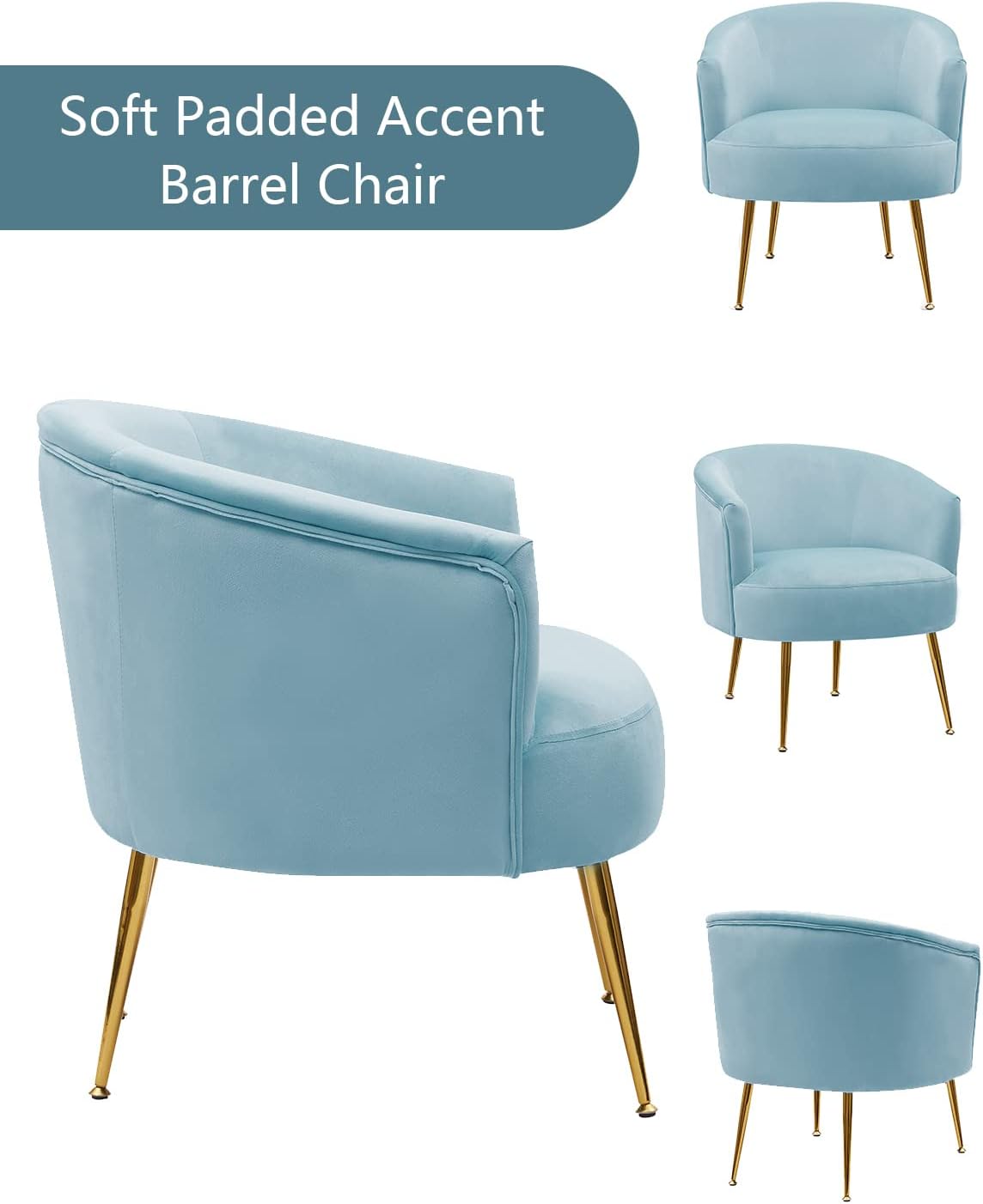 KIVENJAJA Accent Barrel – Silla moderna tapizada de terciopelo, sillón tapizado para sala de estar, dormitorio, espacio pequeño, felpa con patas de