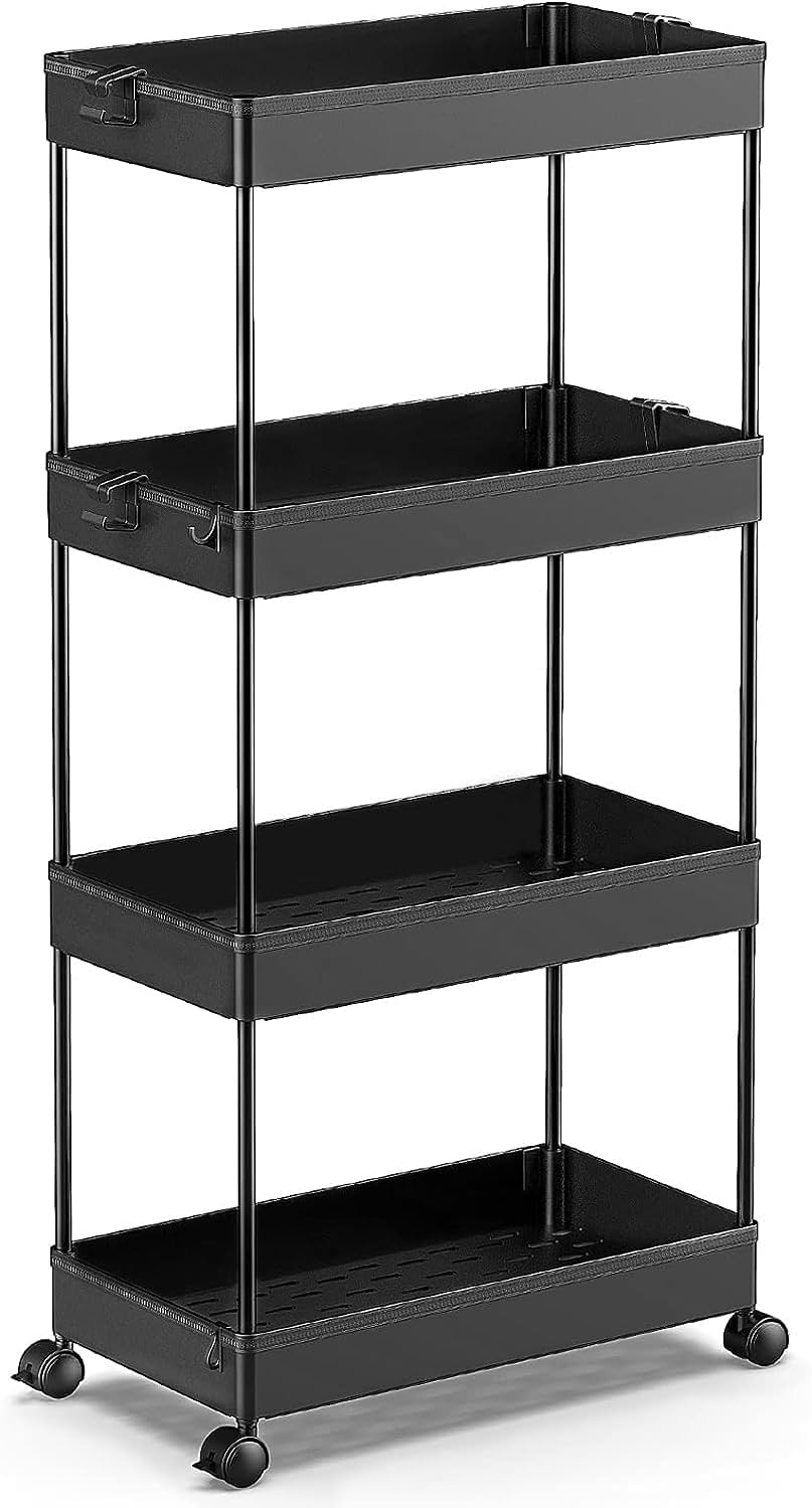 SPACEKEEPER Carrito de almacenamiento de 4 niveles, carrito rodante para baño, organizador de almacenamiento, estante móvil para cocina, sala de