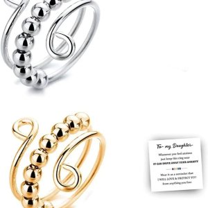 Anillo para ansiedad con cuentas de arcoíris de mamá con texto en inglés “To My Daughter”, anillos ajustables abiertos para ansiedad para mujeres, Anillo para ansiedad con cuentas de arcoíris de mamá con texto en inglés “To My Daughter”, anillos ajustables abiertos para ansiedad para mujeres,