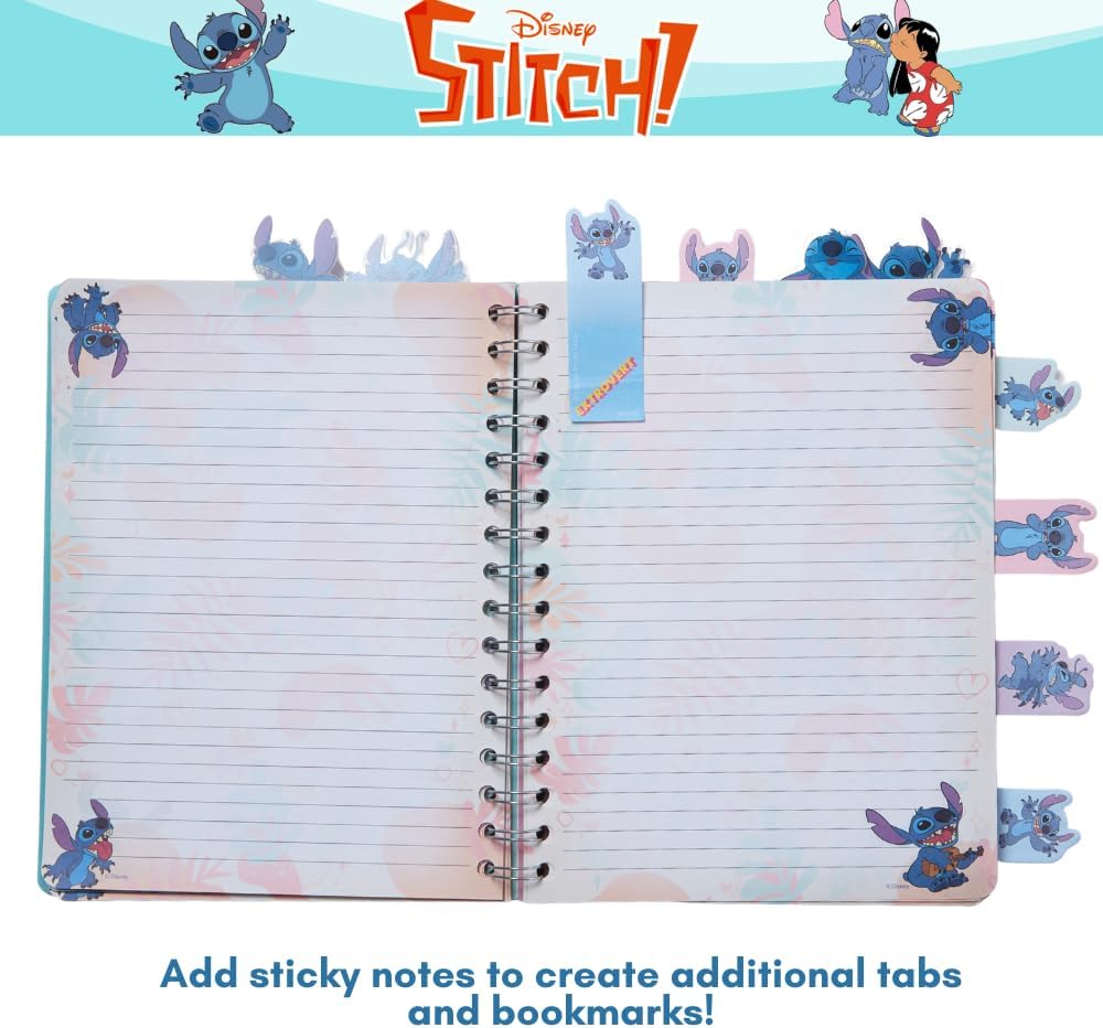 Innovative Designs Disney Stitch – Cuaderno en espiral, bolígrafo, pestañas adhesivas, 96 páginas rayadas, color azul