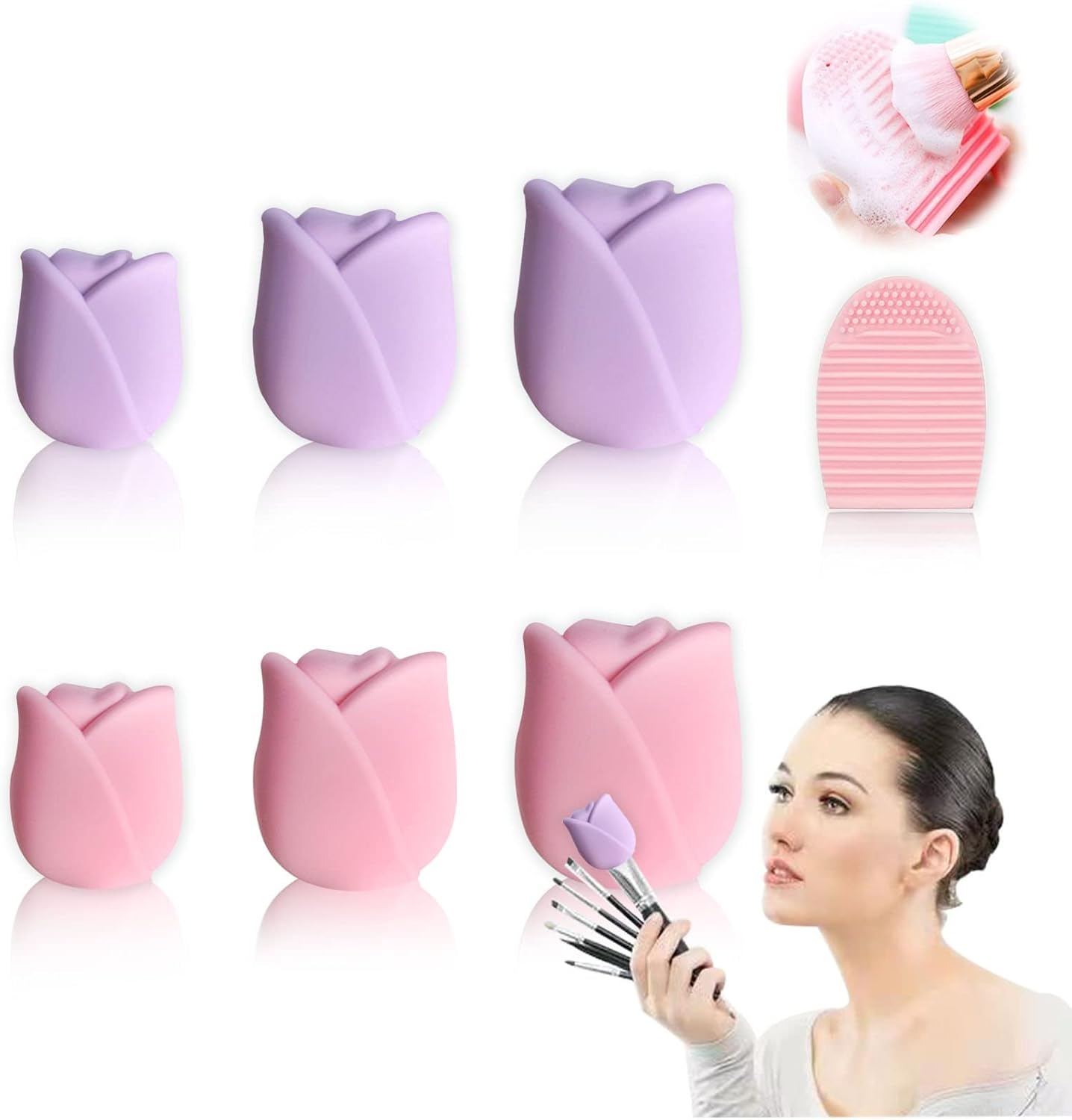 Soporte para brochas de maquillaje, organizador de brochas de maquillaje de viaje de silicona en forma de rosa, fundas de almacenamiento, tapa