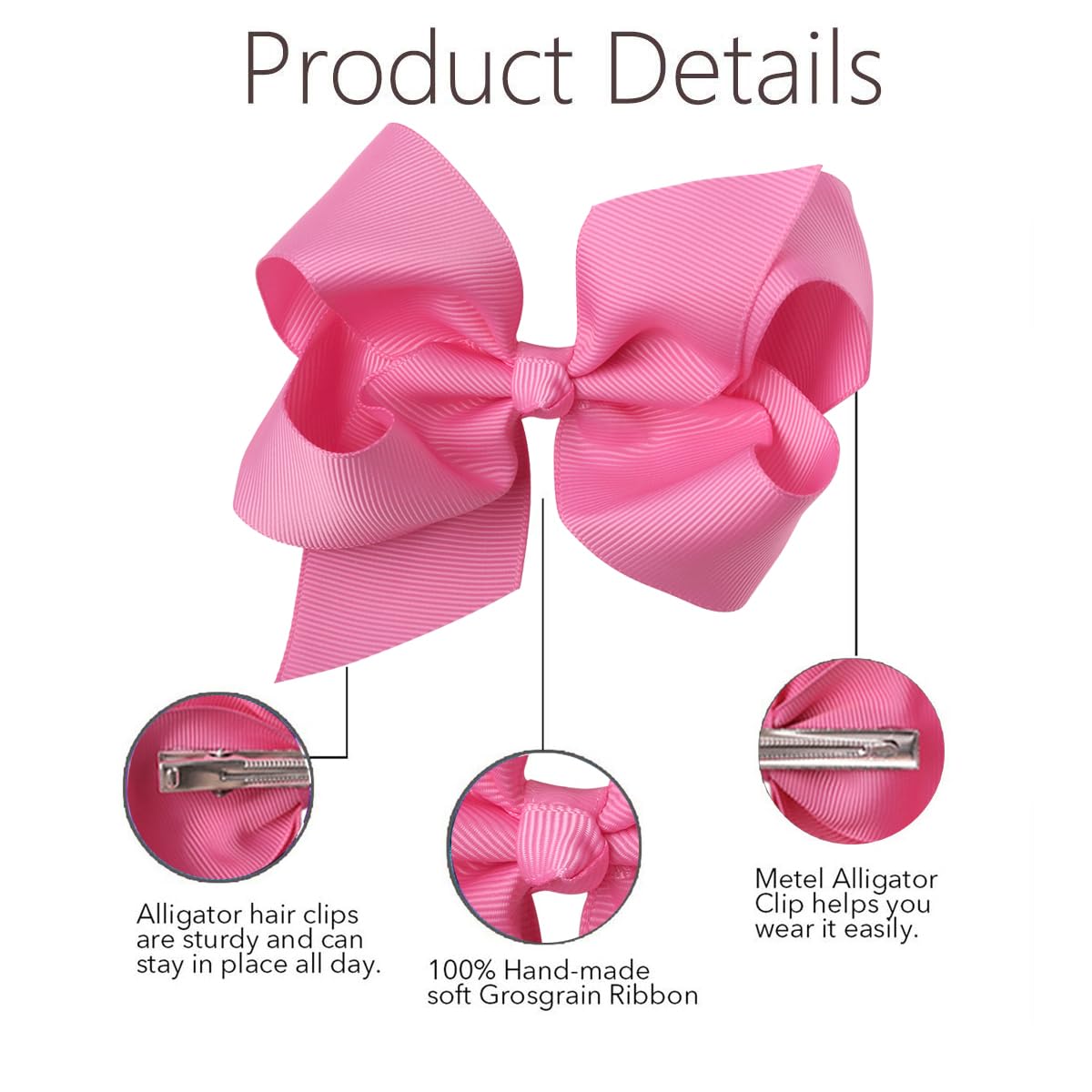 Lazos para el pelo para niñas, 10 clips de lazos para niñas pequeñas, pinzas de cocodrilo para cinta de grogrén negro, accesorios para el cabello