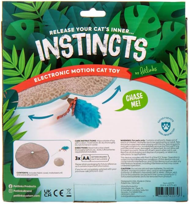 Instincts by SmartyKat Hidden Hijinks Hidden Motion Teaser Wand – Juguete automático interactivo para gatos, funciona con pilas, estampado de