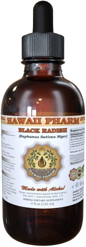 Hawaii Pharm Extracto líquido de rábano negro, rábano negro (Raphanus Sativus Niger) Suplemento de tintura de raíz seca de 4 onzas