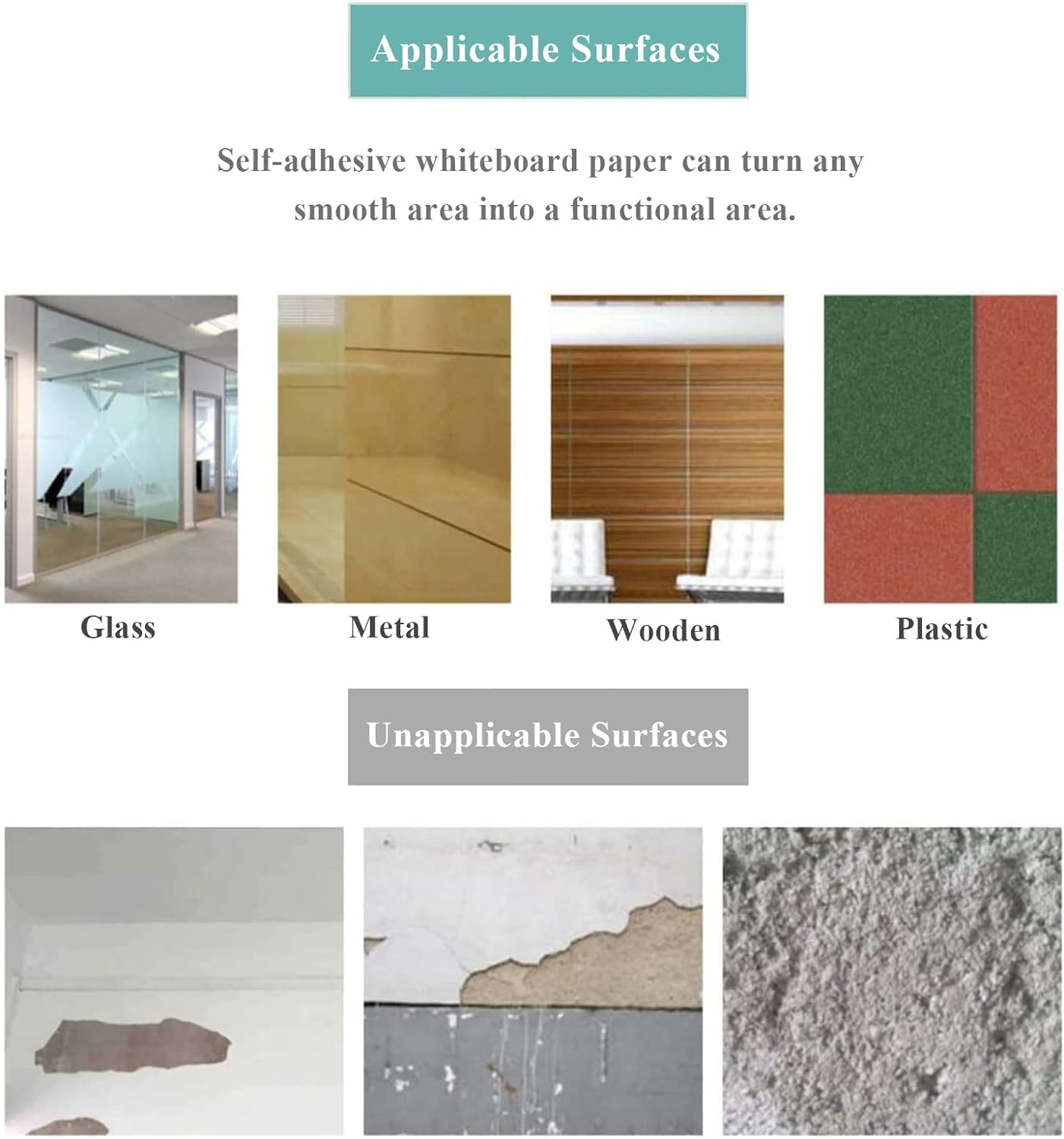 Papel magnético de borrado en seco, 24 x 39 pulgadas, pizarra blanca autoadhesiva para pared, fácil de escribir y limpiar, pizarra de borrado en