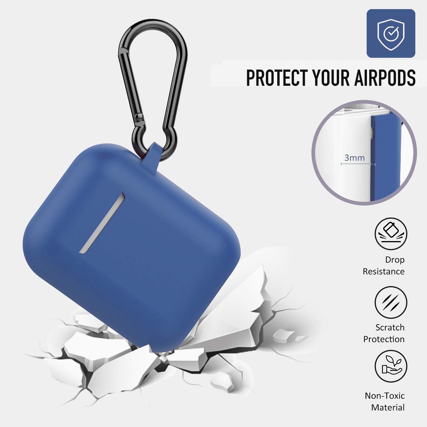 Coffea Funda protectora de silicona con llavero para Apple AirPods 2 (azul rey)