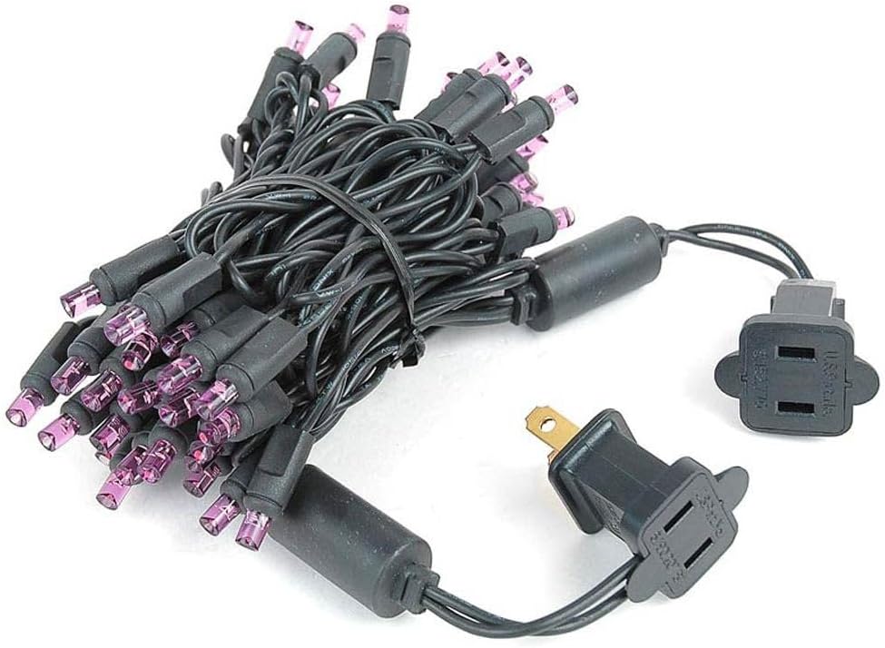 Novelty Lights Juego de 50 luces LED de Navidad, iluminación al aire libre, luces de fiesta, patio, morado, cable negro, 11 pies
