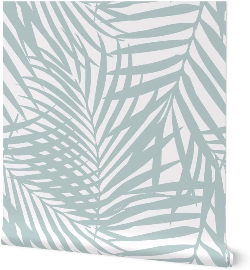 Spoonflower Papel tapiz extraíble de 9 x 2 pies  Papel tapiz de palmera azul pastel Fronds Tropical Beach Costera Isla Hojas Personalizadas