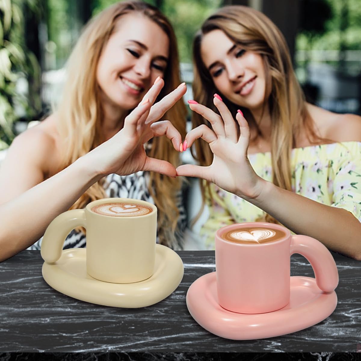 Taza de café de cerámica con platillo, bonita taza de nube y platillo en forma de corazón, tazas de café de 10 onzas, tazas de capuchino, taza de
