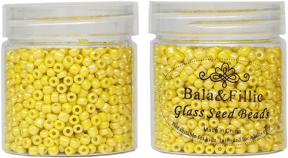 Bala&Fillic Cuentas de semillas de vidrio sueltas de color amarillo claro opaco de 0.157 in, alrededor de 1400 piezas3.88 oz en caja 60, cuentas de