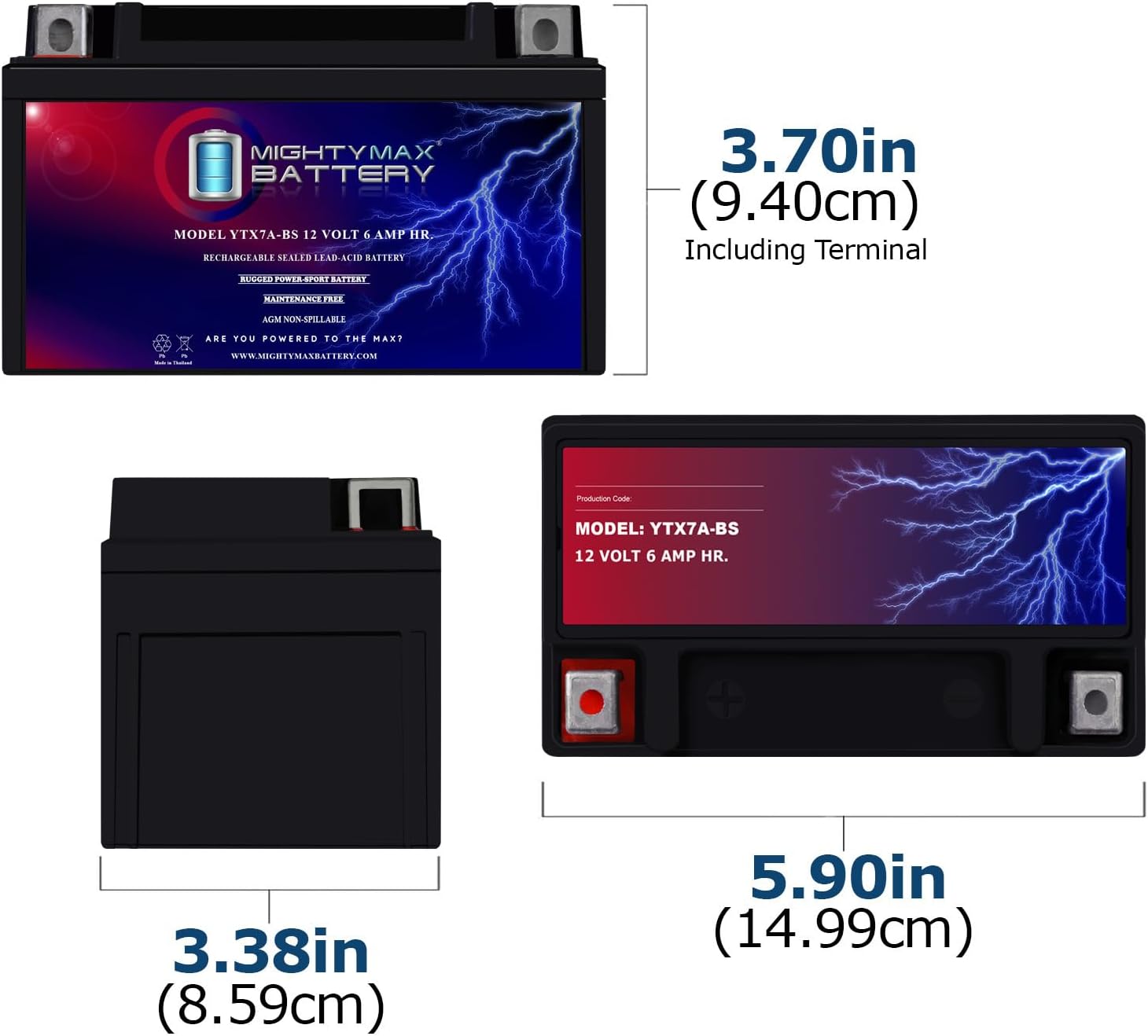Mighty Max Battery YTX7A-BS 12V 6AH reemplaza a los modelos KS KU de 90 cc, 65 cc + 12 V 1 Amp cargador
