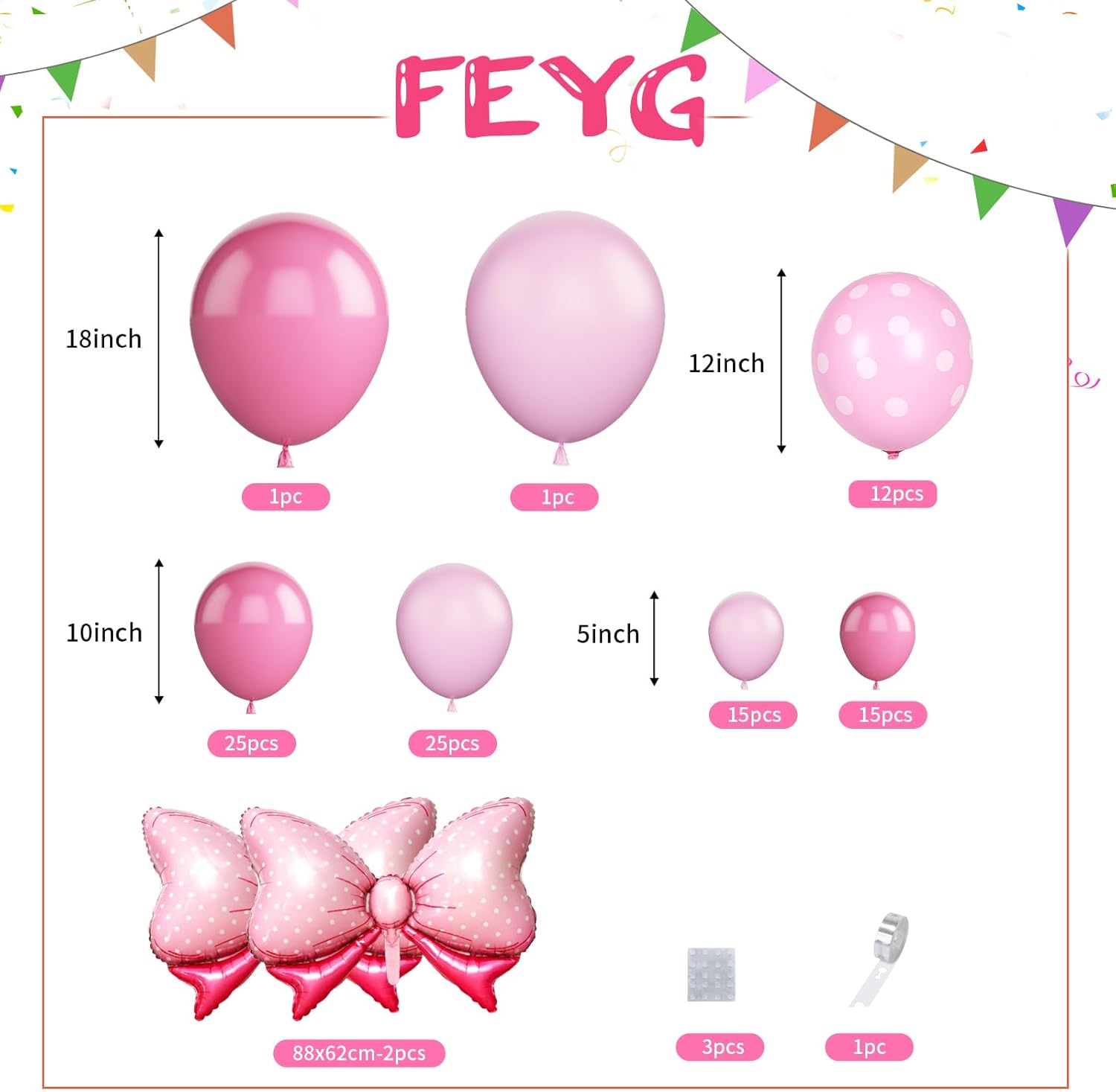 Decoraciones de cumpleaños de ratón rosa, kit de guirnalda de arco de globo de ratón rosa con pajarita rosa, lunares rosa intenso para niñas,