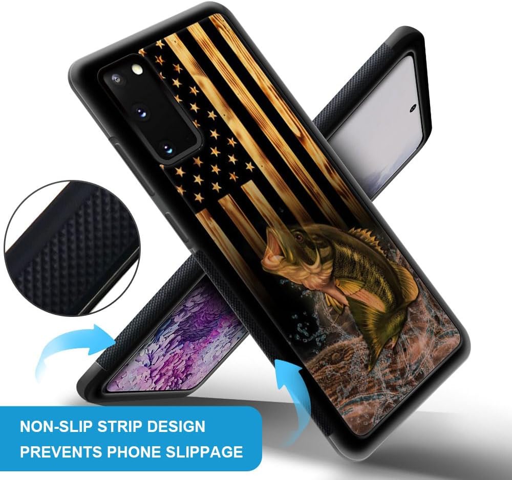 DJSOK Funda compatible con Samsung Galaxy S20 FE, diseño de madera con diseño de peces de bandera estadounidense y funda protectora de silicona suave
