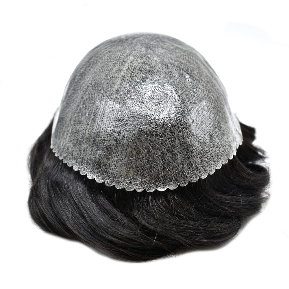 RESHE Tupé de cabello humano real para hombre, sistema de reemplazo de piezas de pelo para hombres, pieza de pelo polivinílico para hombres,
