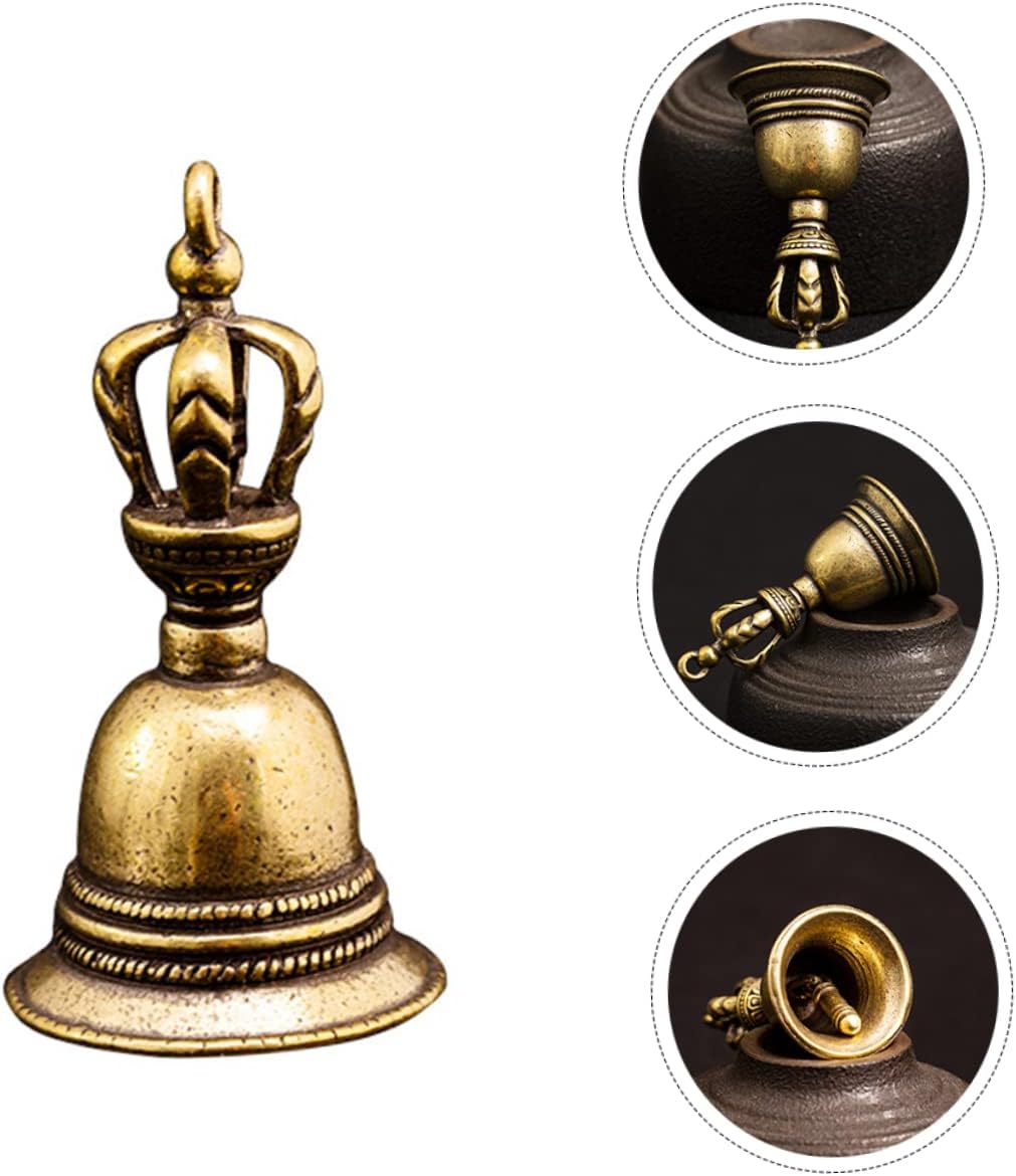 EXCEART 2pcs DIY Llavero Colgante Latón Abalorios de la Suerte DIY Collar Colgante Latón Campana Tibetana Mini Campana de Mano Antiguo Llavero Retro