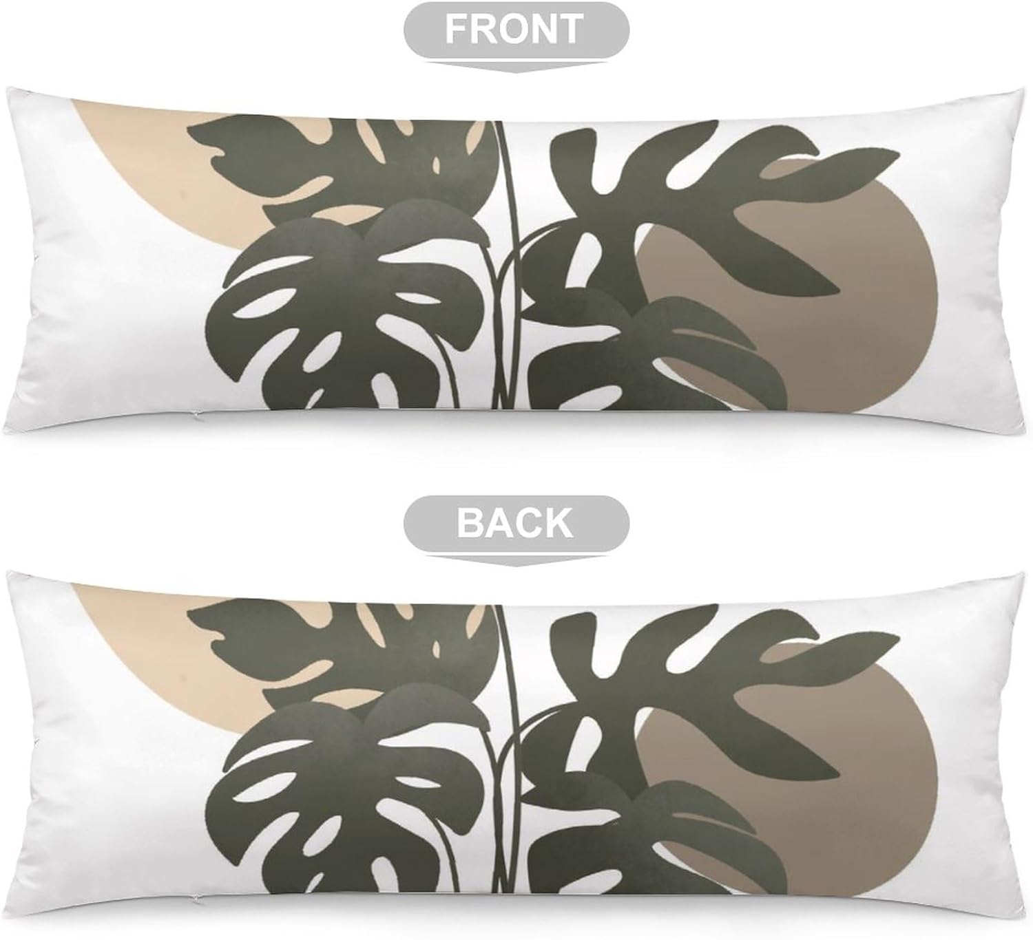Funda de almohada corporal, estilo bohemio, abstracto, con hojas de Monstera tropicales, para cama, tamaño grande, suave, estilo mediados de siglo,