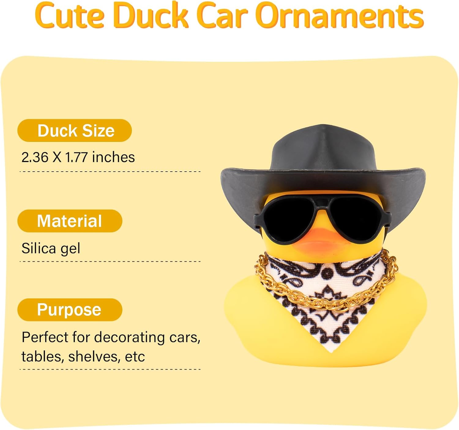 wonuu Pato de goma para automóvil, decoración de pato amarillo con sombrero de sol, collar, gafas de sol para decoración de tablero de automóvil,