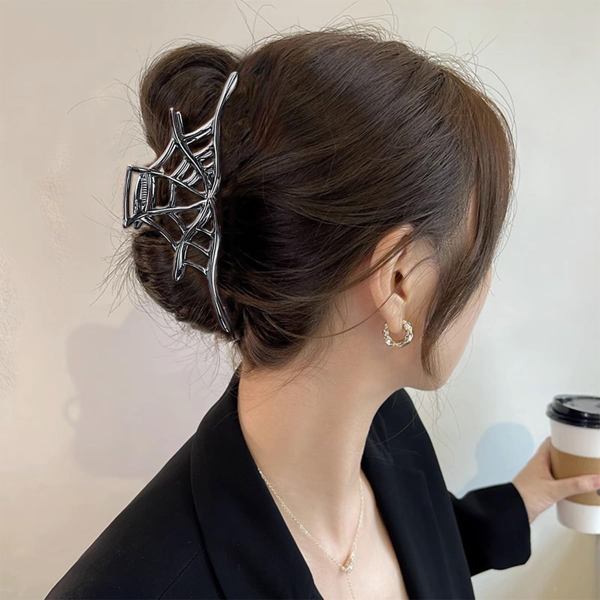 Pinzas de metal para el cabello de telaraña, pinzas negras para cabello fino con forma de telaraña, diseño hueco, accesorios para el cabello de