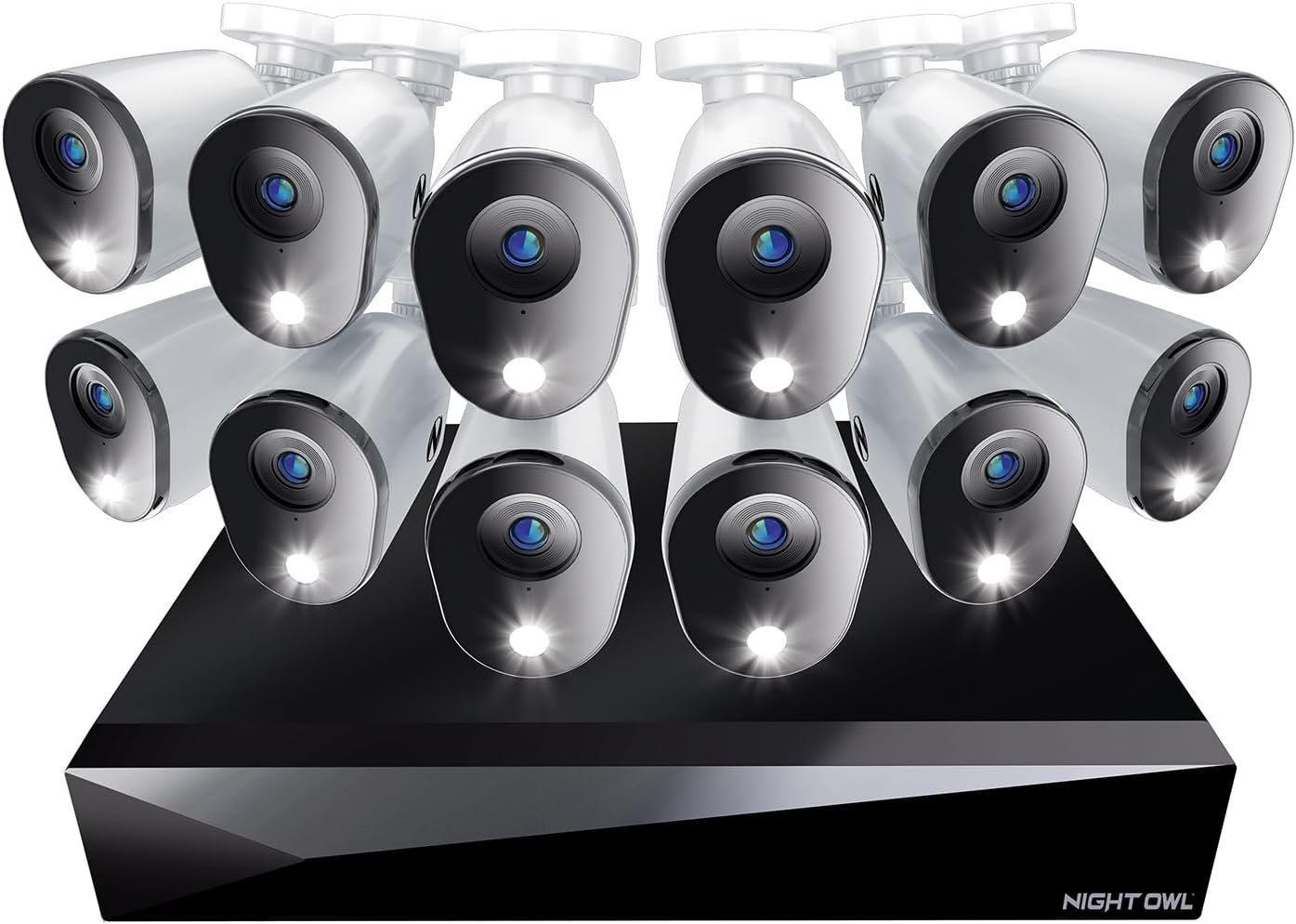 Night Owl Sistema de cámara de seguridad para el hogar con audio de 20 canales DVR de 20 canales con (12) cámaras de disuasión HD de 1080p con cable