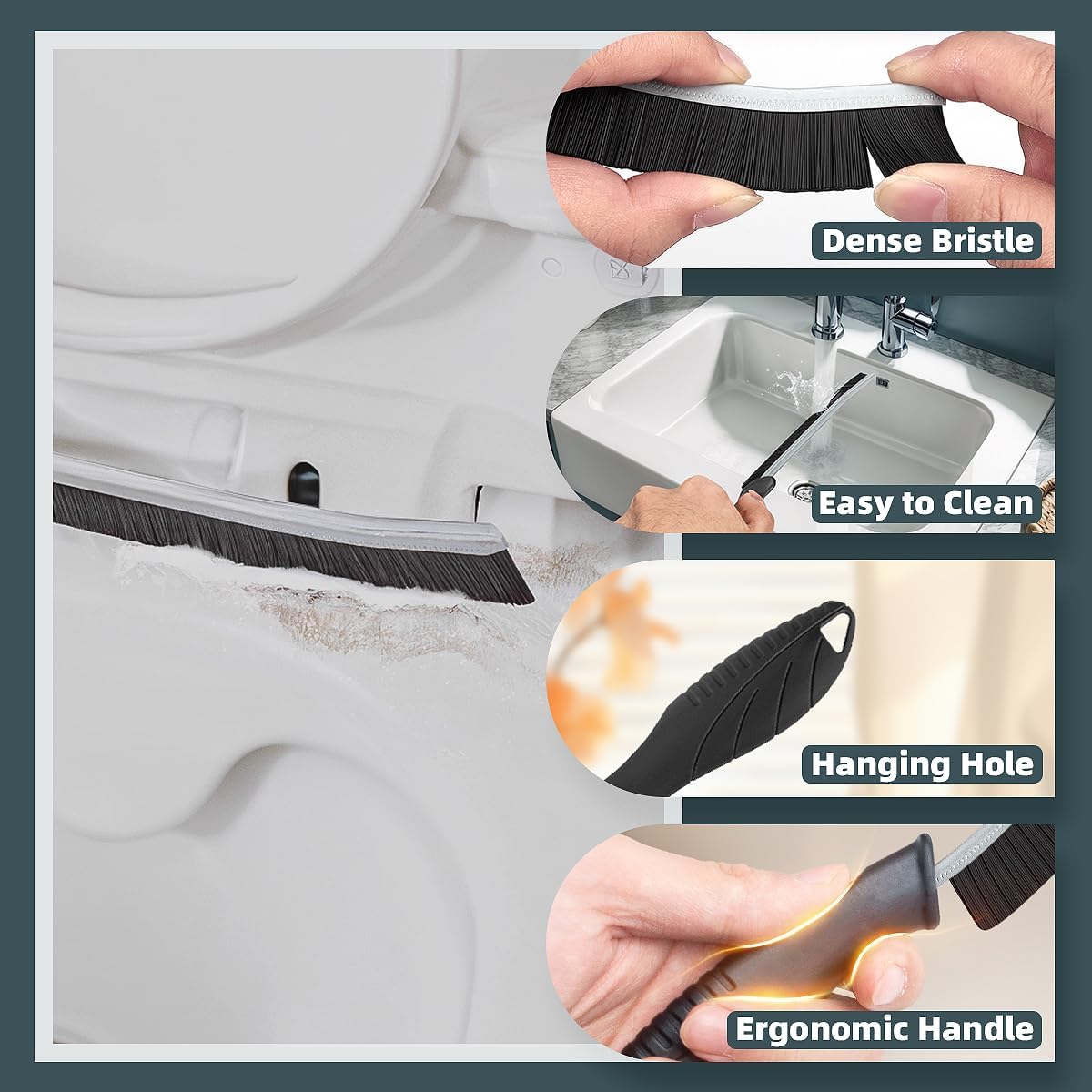Cepillo de inodoro, 2 piezas de cepillo de limpieza de baño, cepillo de inodoro profundo con agujero para colgar, cepillo de limpieza multifuncional