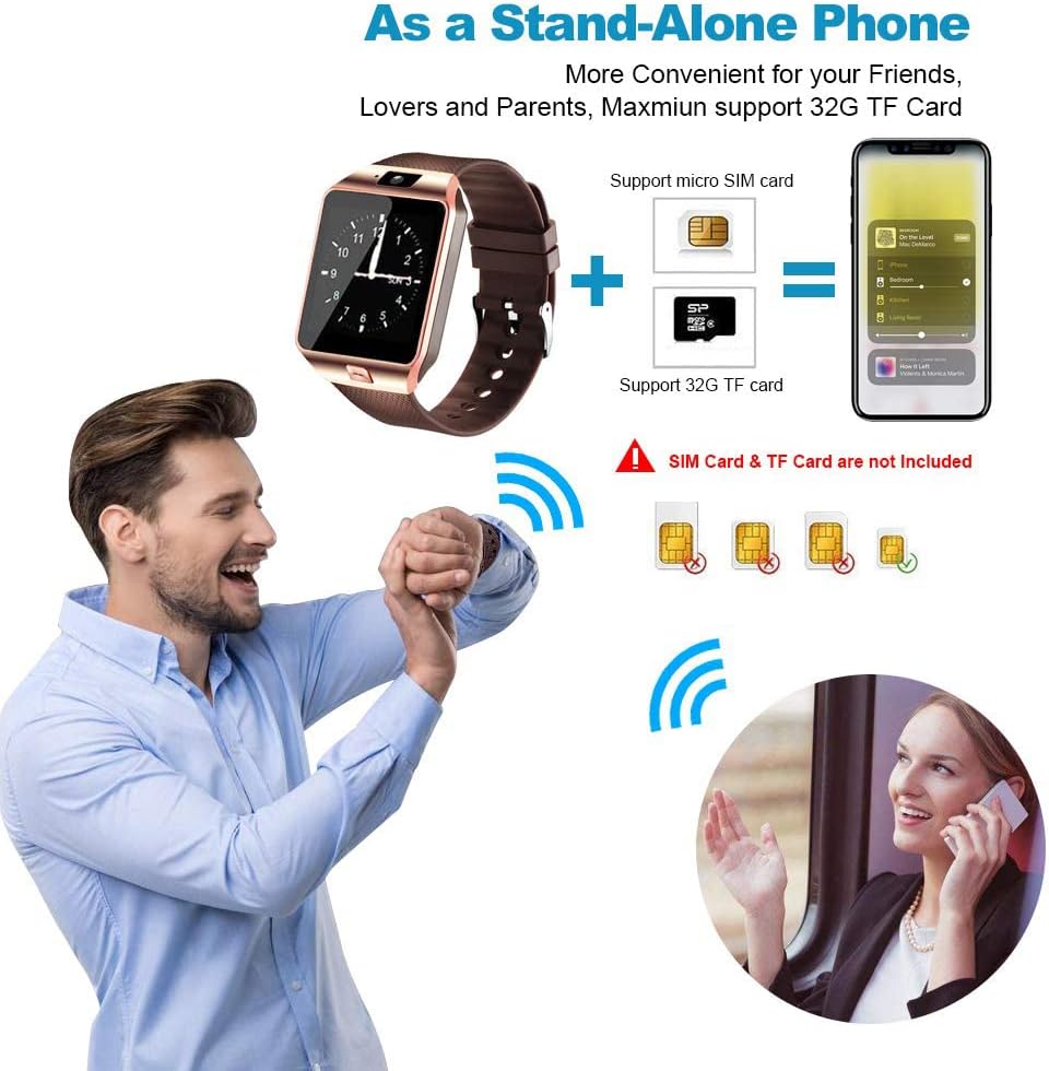 Reloj inteligente Padgene DZ09Bluetooth, con cámara, para Samsung S5, Note 234, Nexus 6, HTC, Sony y otros celulares Android, 1, Dorado, Blanco