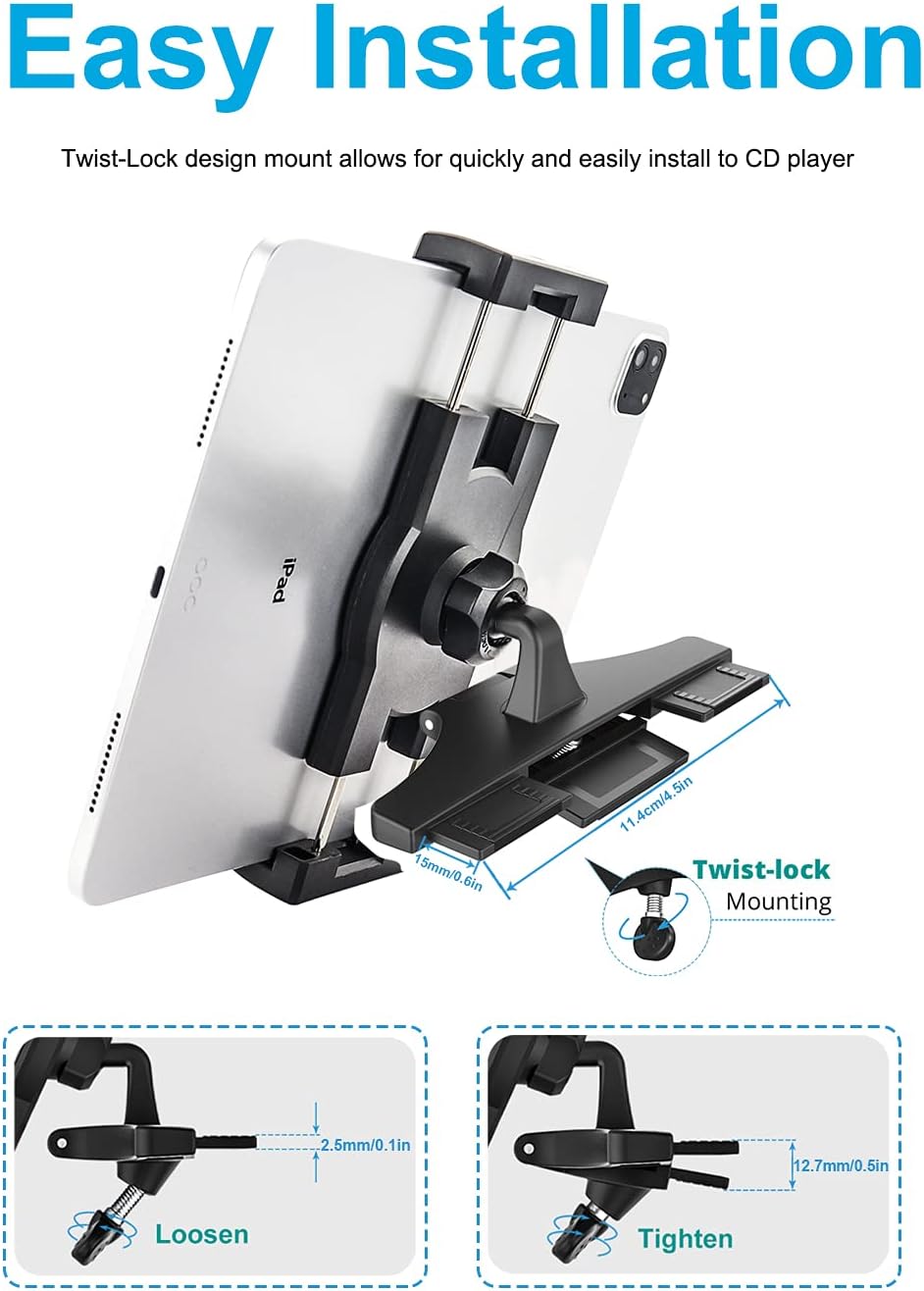 Soporte para tablet con ranura para CD de automóvil para teléfono y iPad de 4.7 a 12.9 pulgadas  Phichy ultra resistente reproductor de CD soporte