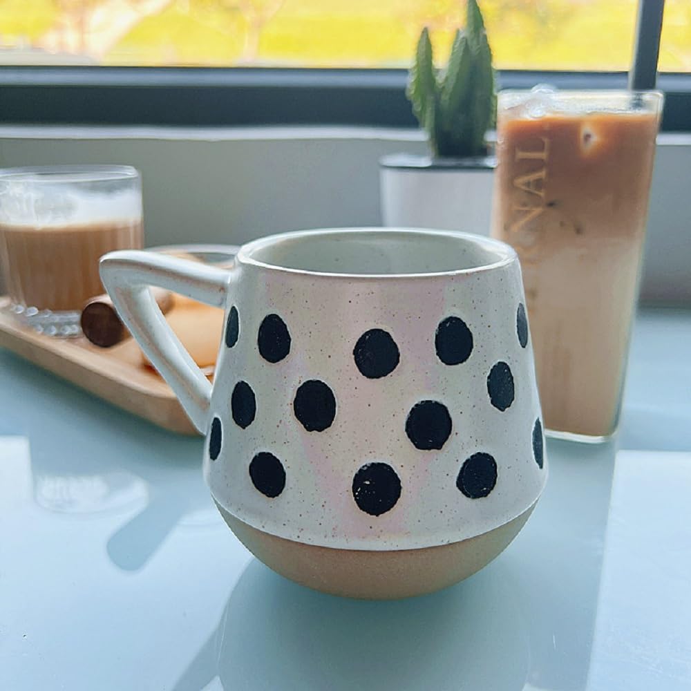 EXIGENT Funnel Taza de té de café japonesa de cerámica coleccionable 6.8 fl oz – 7oz (Boba_Dots)
