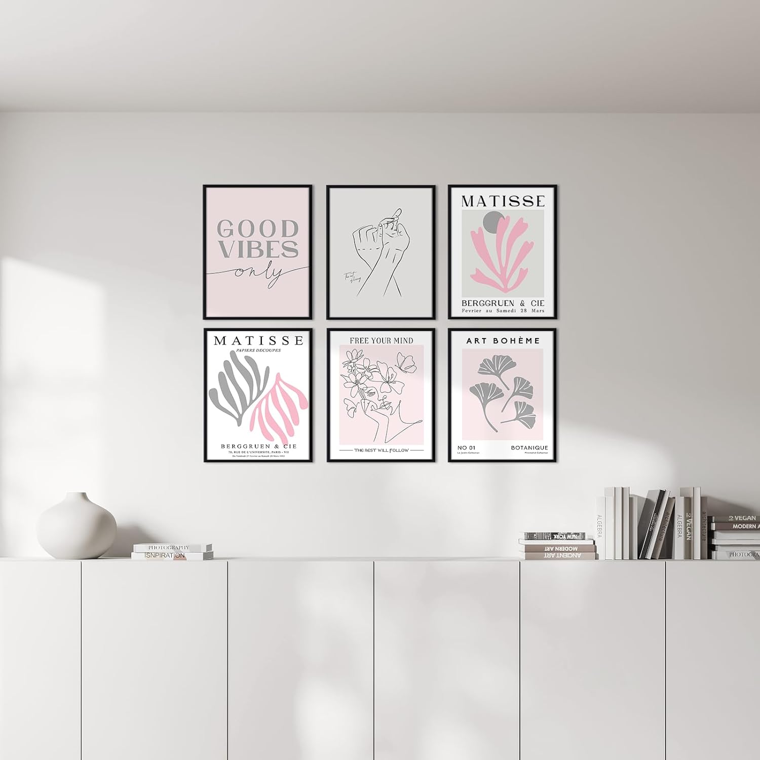 Arte de pared de mercado de flores de color rosa claro, impresiones abstractas de arte de pared de Matisse para exposición, pósteres en colores