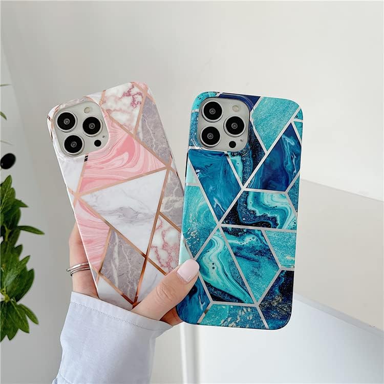 Funda para iPhone 14 Pro de 6.7 pulgadas delgada de cuerpo completo elegante funda protectora cuadrada geométrica mármol teléfono caso púrpura
