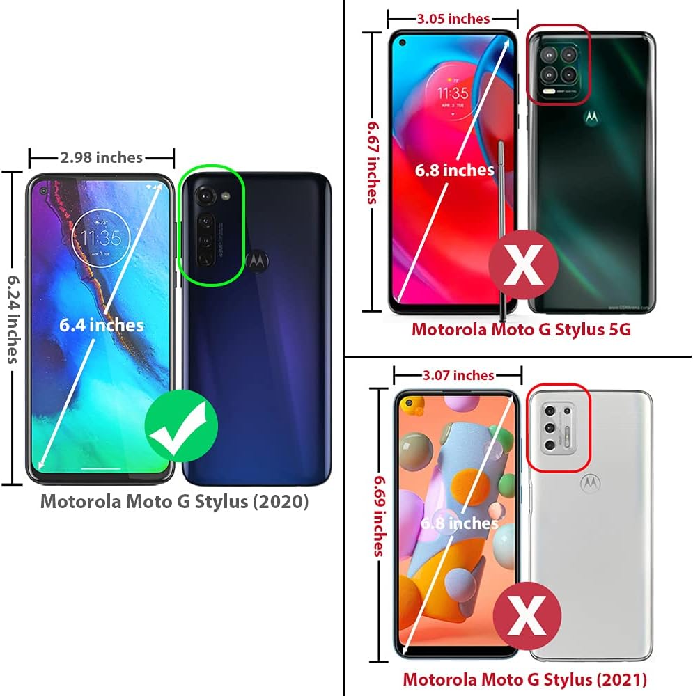 TJS Funda compatible con Motorola Moto G Stylus 2020, con protector de pantalla de vidrio templado, resistente a los impactos, anillo de metal,