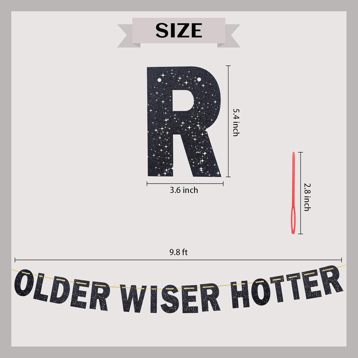 Cartel negro con purpurina para fiesta de cumpleaños con texto en inglés Older Wiser Hotter, divertida guirnalda de decoraciones de fiesta de