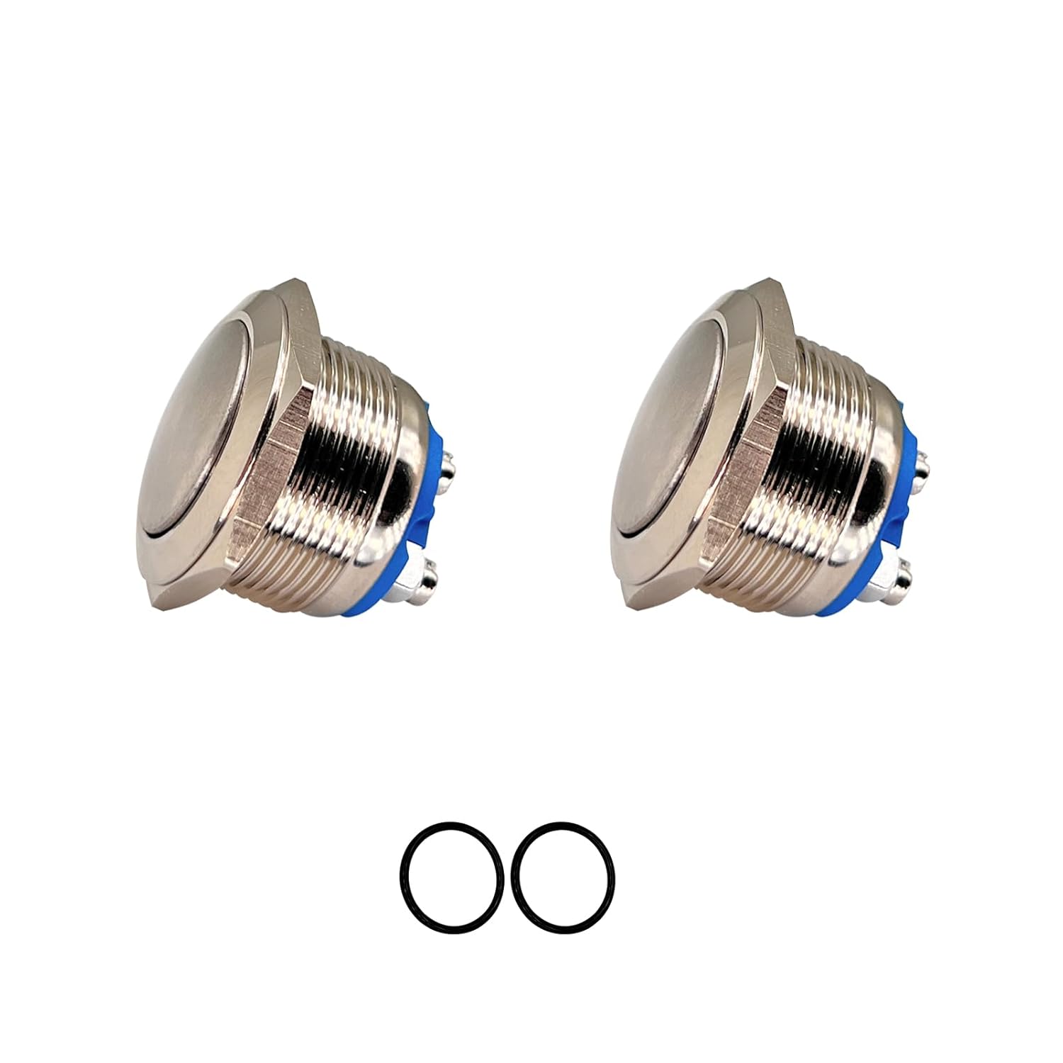 Xnrtop Paquete de 2 interruptores momentáneos de botón de acero inoxidable resistente al agua, parte superior plana de metal de 12 V, 24 V, 36 CC