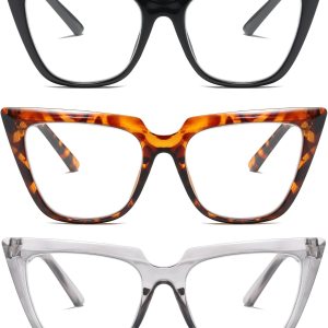 Gafas de lectura de ojo de gato para mujer, paquete de 3 unidades de gran tamaño con bloqueo de luz azul + 2.25 Gafas de lectura de ojo de gato para mujer, paquete de 3 unidades de gran tamaño con bloqueo de luz azul + 2.25