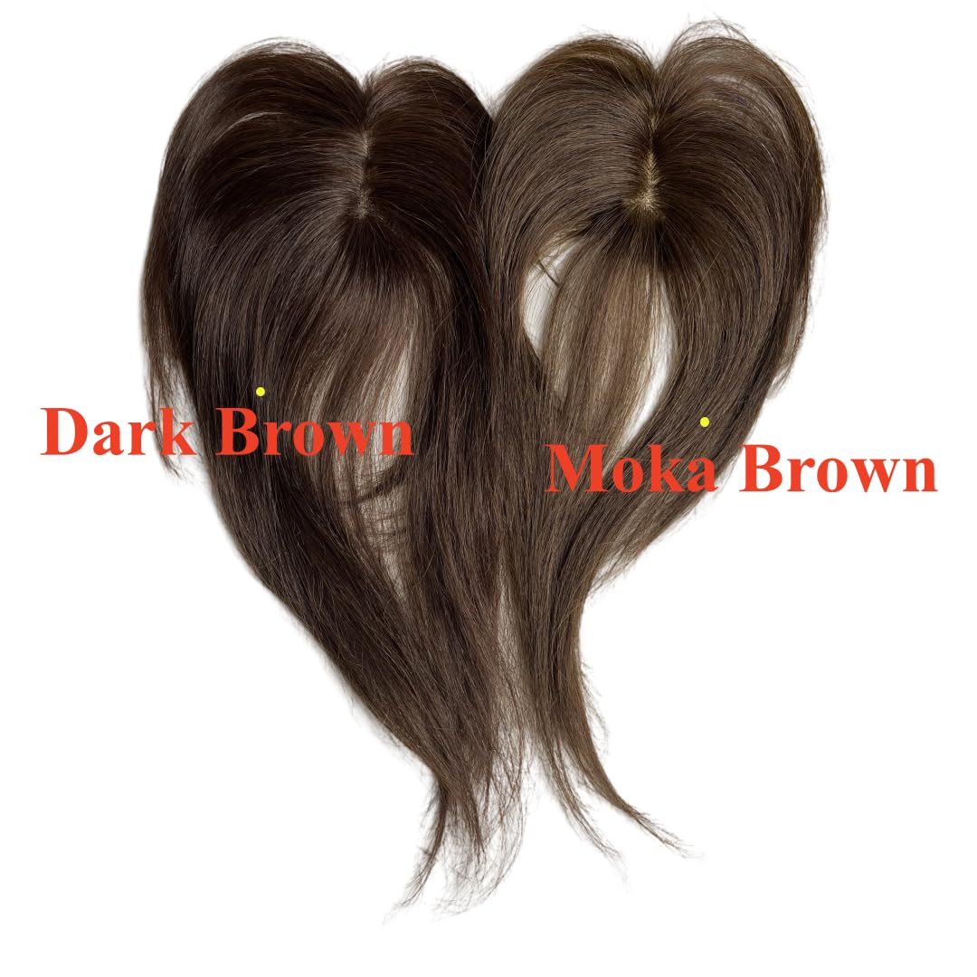 Extensiones de cabello humano natural con flequillo, parte media, fleco lateral para mujer, extensiones invisibles de cabello humano (marrón oscuro)
