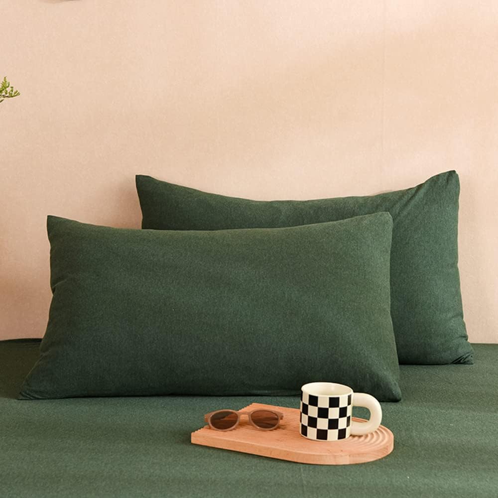 Mengersi Juego de ropa de cama, material de algodón de punto jersey, bolsillos profundos, individual XL, verde bosque