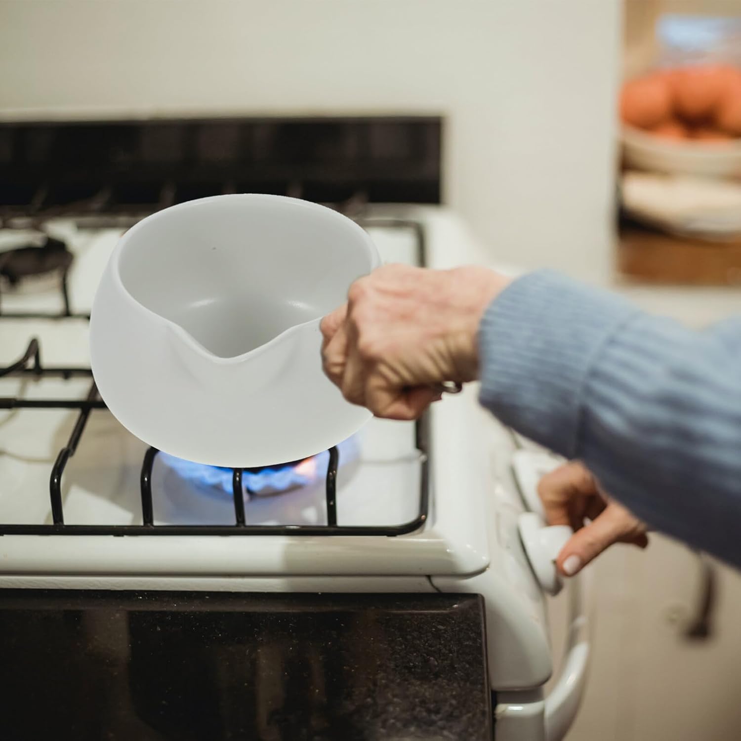 Luxshiny Olla de leche de cerámica, calentador de mantequilla con asa, mini cacerola de cerámica para cocina y hogar (blanco)
