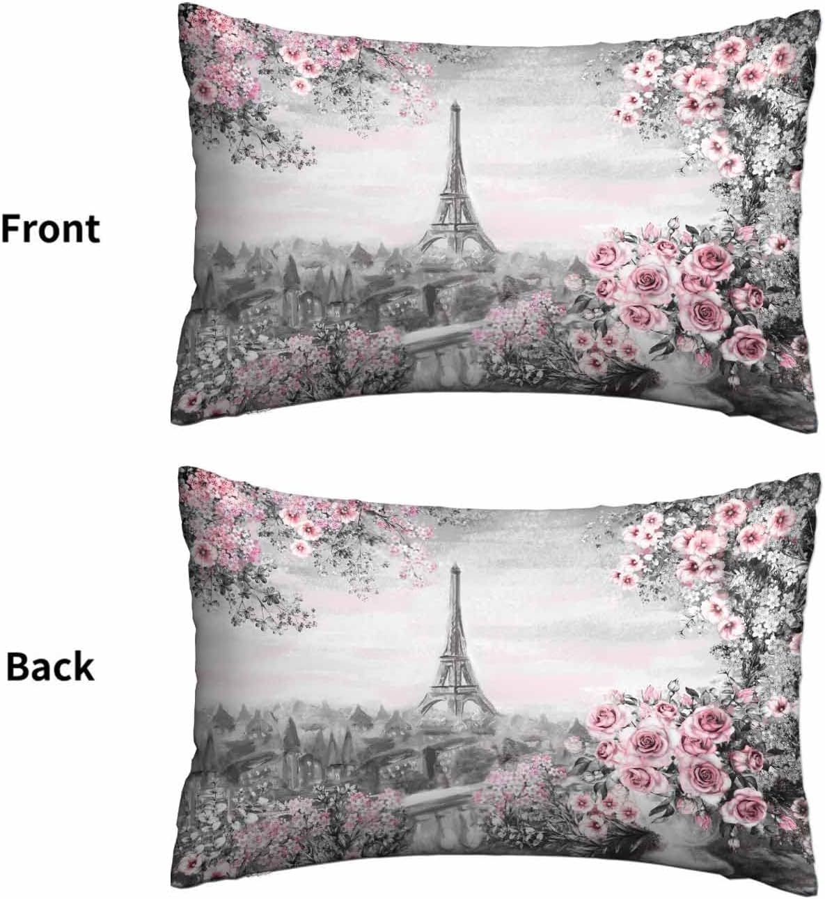 Funda de almohada de la Torre Eiffel con acuarela rosa rosa, funda de cojín de 20 x 30 pulgadas para el hogar, sofá, dormitorio, sala de estar, para