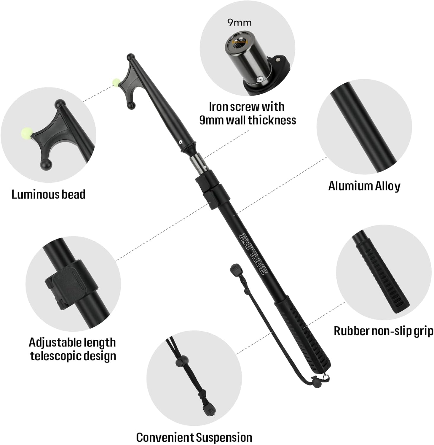 SAN LIKE Gancho telescópico para barco, flotante, duradero, resistente al óxido con cuentas luminosas, poste de empuje para acoplar azul, negro,