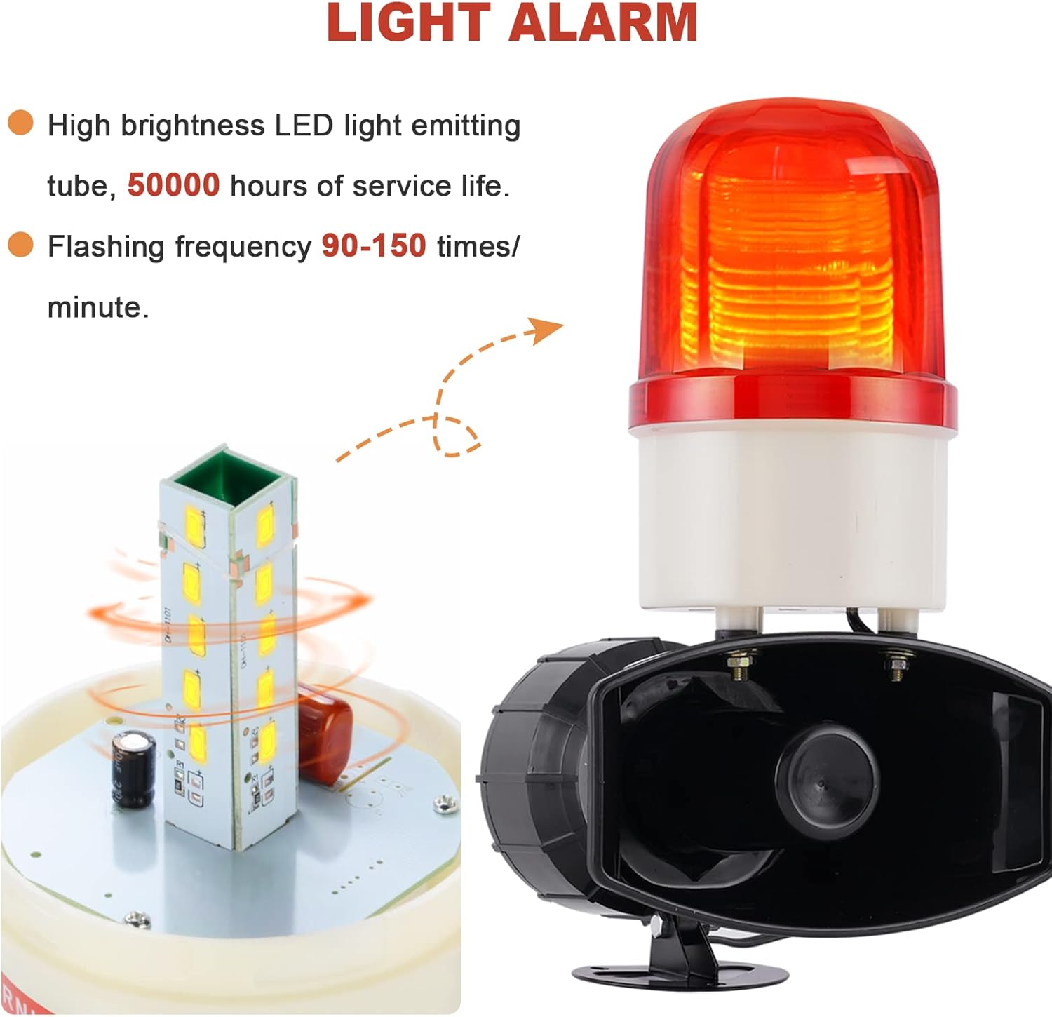 Sonido y luz de alarma ruidosa sirena con luz estroboscópica industrial Led luz de advertencia cuerno sirena alarma 115dB 60W LTE-1101 (AC110V)