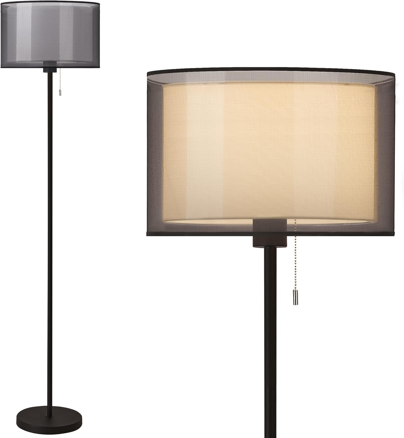 KDG Lámpara de pie moderna para sala de estar, lámpara de pie alta iluminación de esquina, pantalla de tela, bombilla LED, luz de poste brillante,