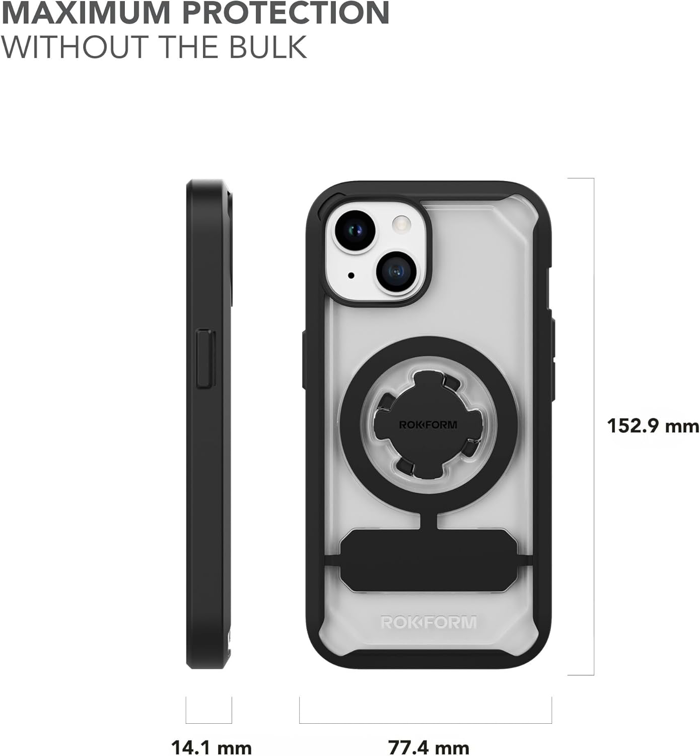 Rokform – Funda para iPhone 15, serie Crystal, funda magnética transparente para iPhone 15 con bloqueo giratorio RokLock, armadura delgada probada