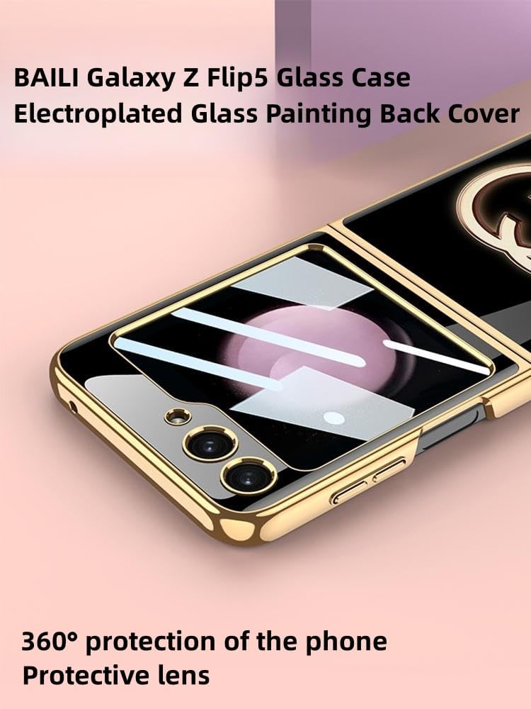 BAILI Funda Z Flip5, cubierta ultrafina de vidrio templado 9H, pintura de color galvanizado Galaxy Z Flip 5, diseño de mármol de lujo de moda con