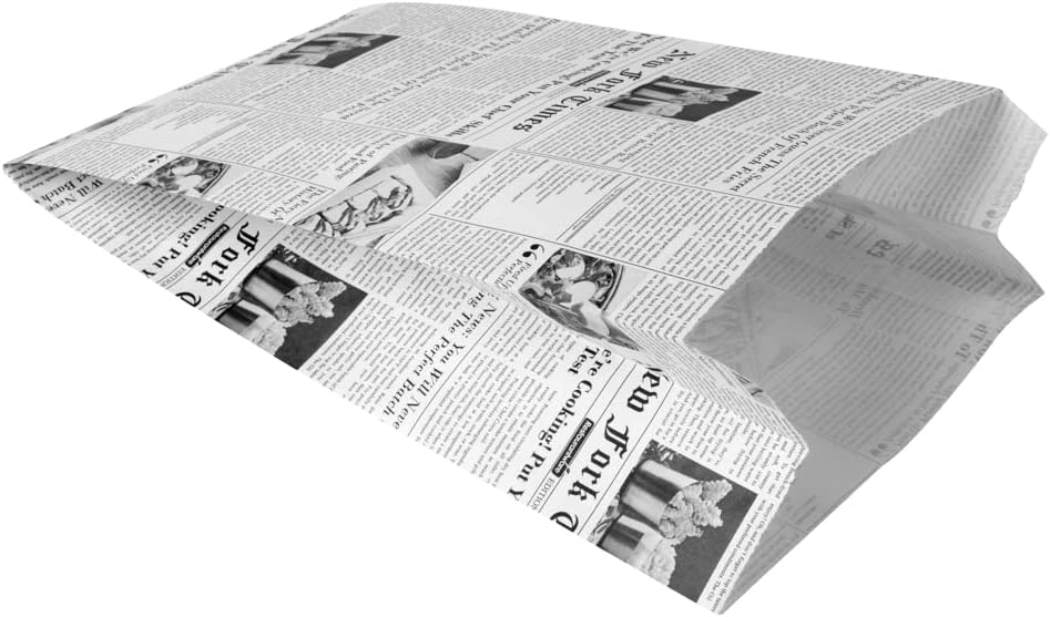 Restaurantware Bag Tek Newsprint Paper French FrySnack Bag – 5″ x 3″ x 8 34″ – Caja de 100 unidades