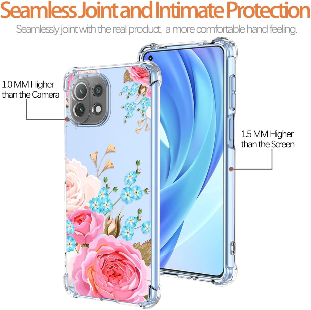 Funda para Xiaomi 11 Lite 5G11 Lite 5G NEMi 11 Youth M2101K9AG Case Clear con TPU Absorción de Choques Slim Floral Patrón Protectora Carcasa Trasera
