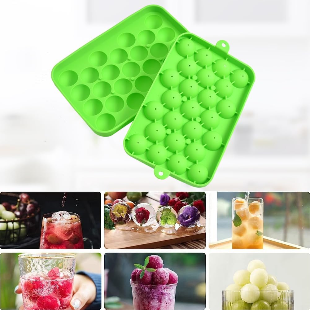Lesunsul Bandeja de hielo, bandejas de hielo redondas, paquete de 2 bandejas de hielo pequeñas redondas, bandejas de silicona para bolas de hielo,
